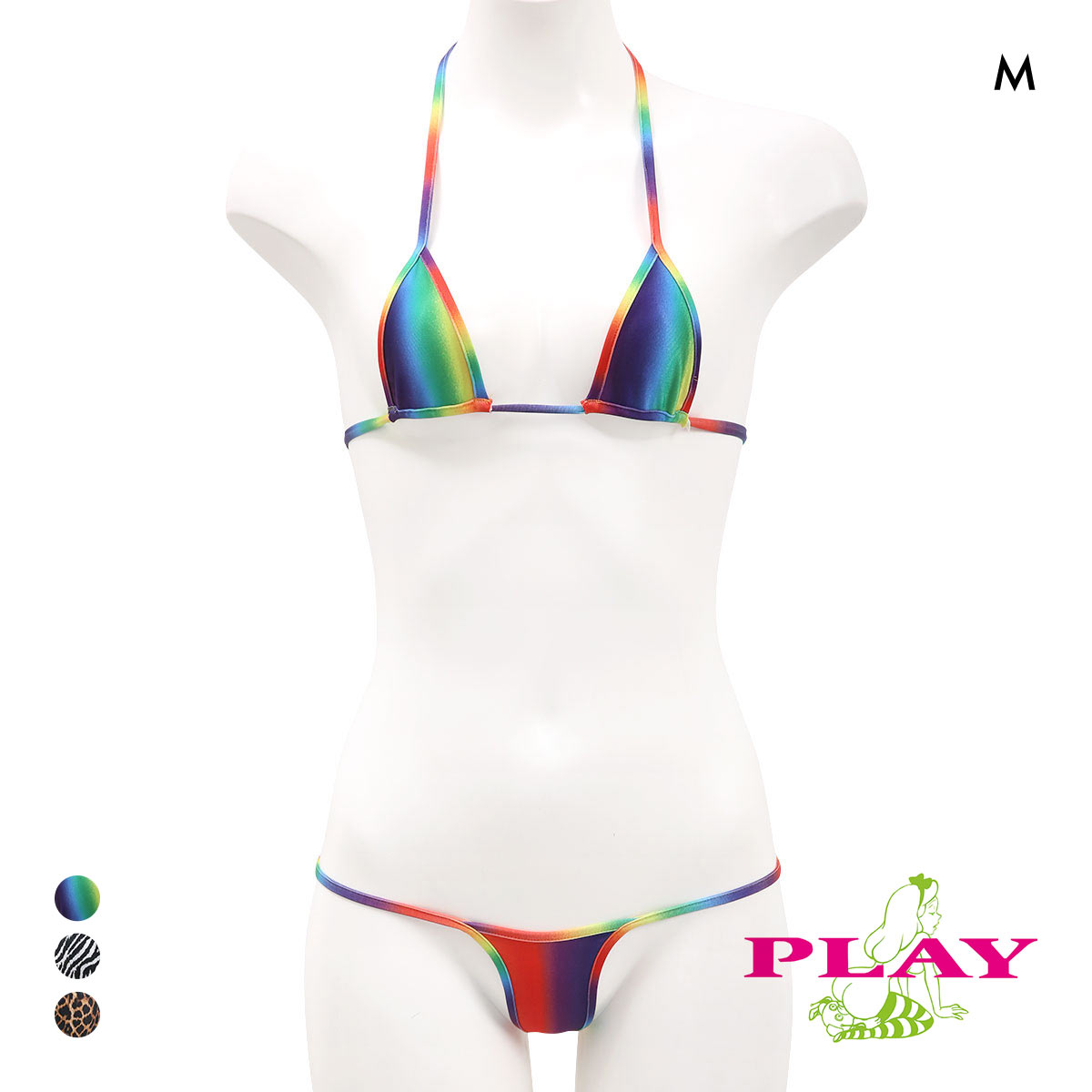 レディース マイクロビキニ PLAY Variety of patterns Super micro bikini set ブラセット Tバック セクシー下着(RA-レインボー-M)