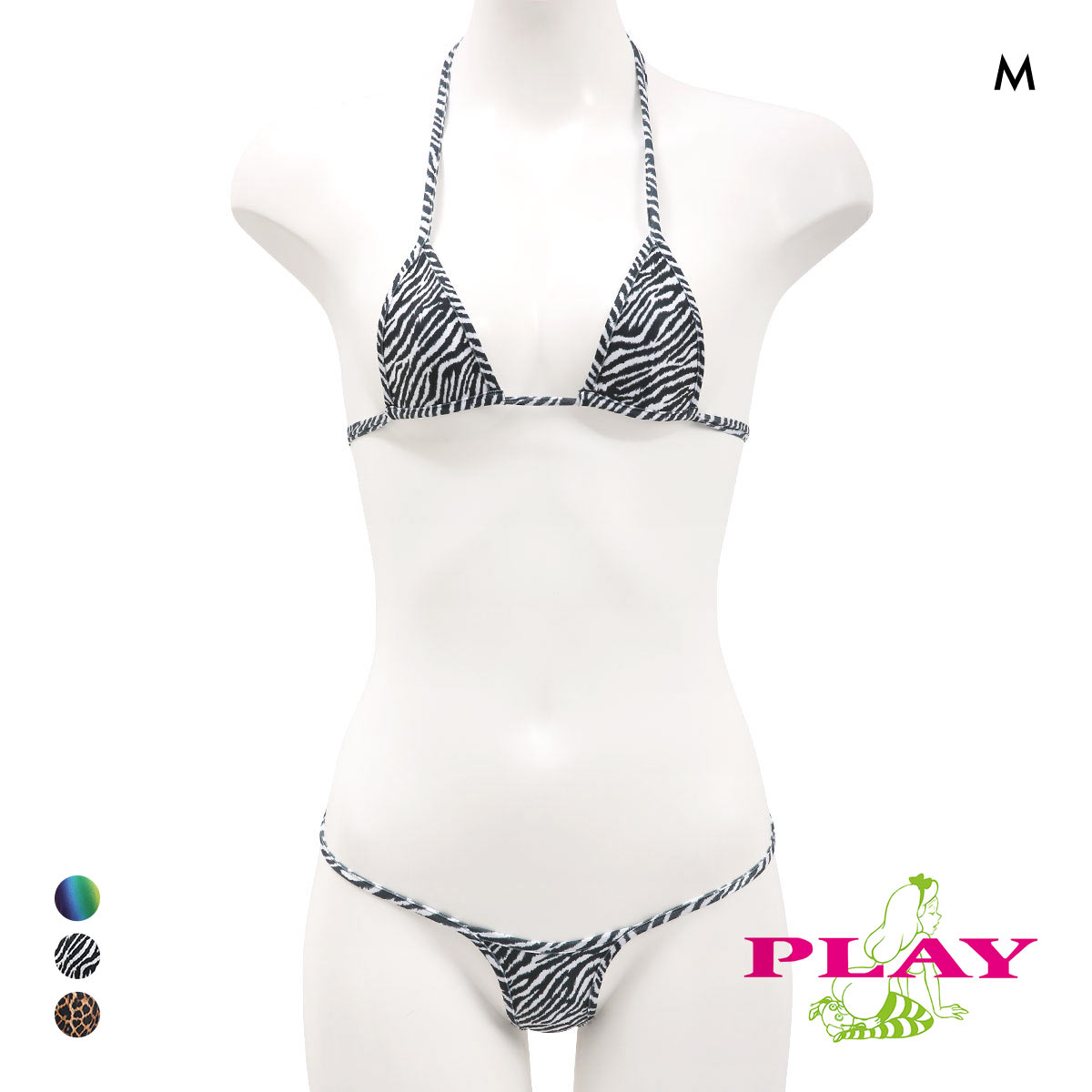 レディース マイクロビキニ PLAY Variety of patterns Super micro bikini set ブラセット Tバック セクシー下着(ZB-ゼブラ-M)