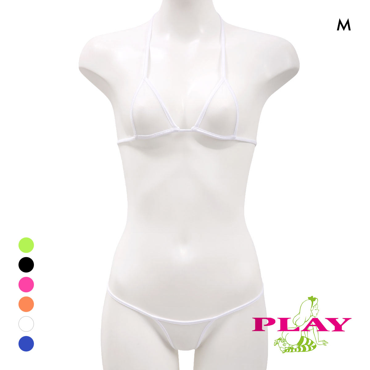 レディース マイクロビキニ PLAY STRIKESKINxWET micro bra ブラセット Tバック M ブラレット セクシー下着(WH-ホワイト-M)