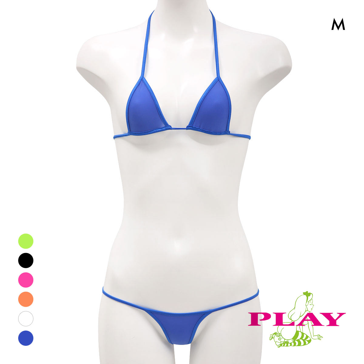 レディース マイクロビキニ PLAY STRIKESKINxWET micro bra ブラセット Tバック M ブラレット セクシー下着(BU-ブルー-M)