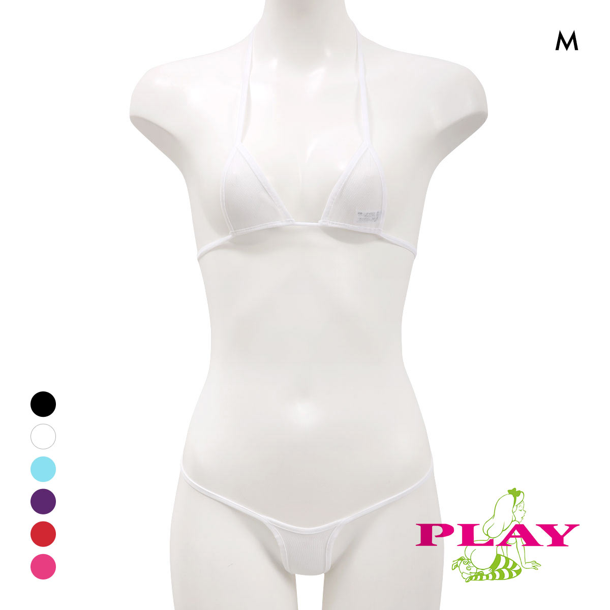レディース マイクロブラ PLAY Powernet Super micro bikini set Tバック ブラセット M Ladys セクシー下着(WH-ホワイト-M)