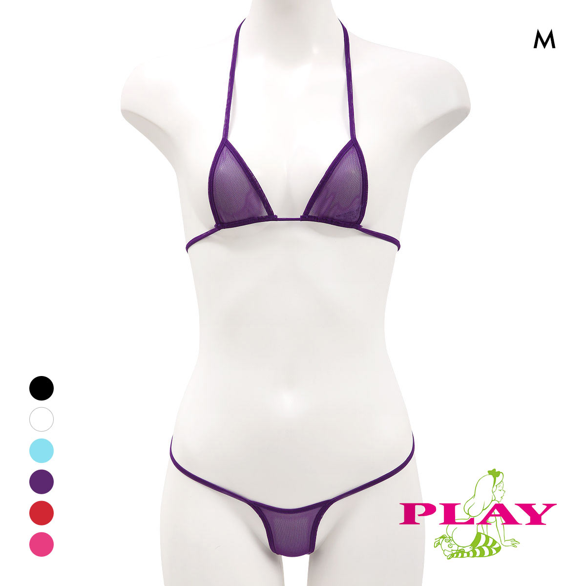 レディース マイクロブラ PLAY Powernet Super micro bikini set Tバック ブラセット M Ladys セクシー下着(PU-パープル-M)