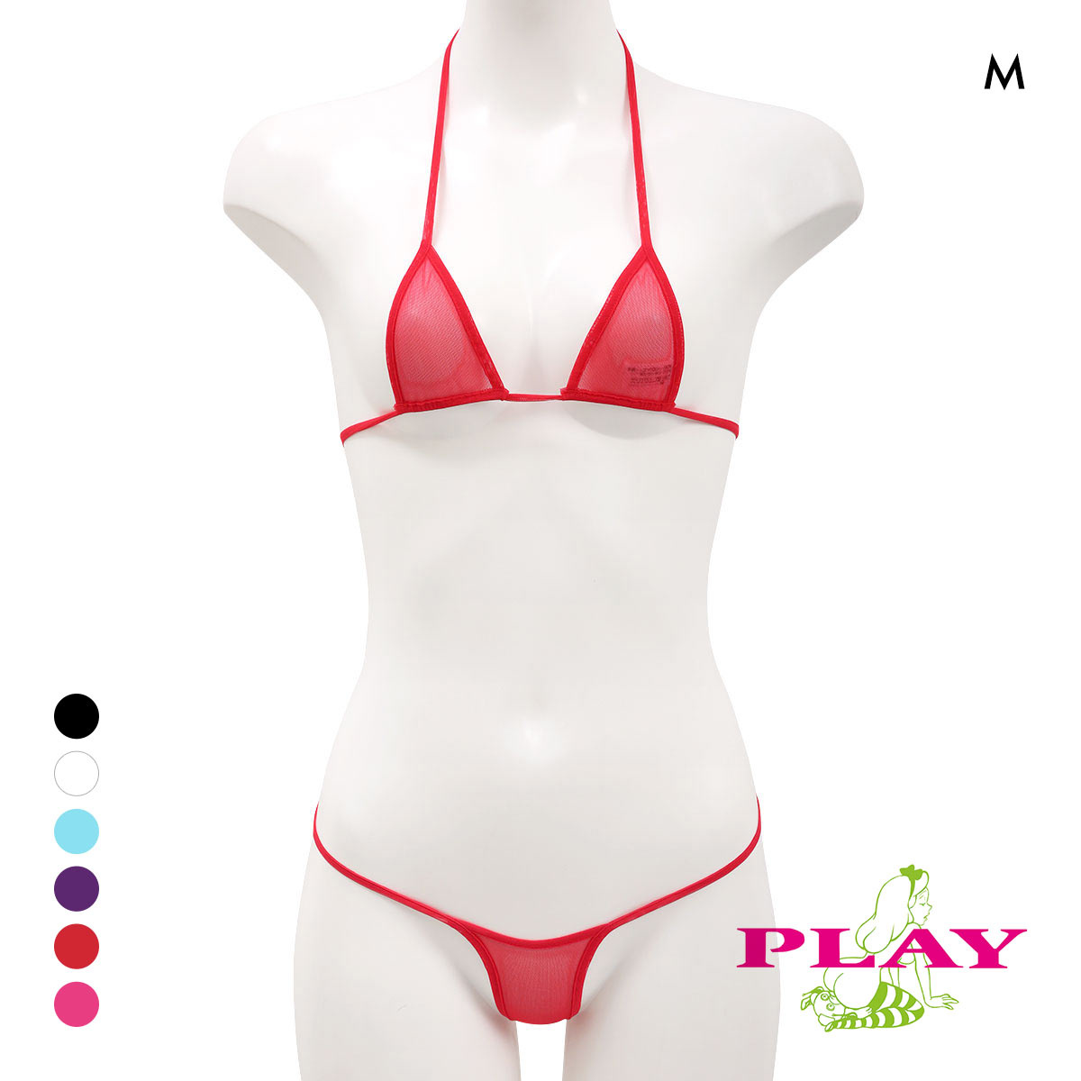 レディース マイクロブラ PLAY Powernet Super micro bikini set Tバック ブラセット M Ladys セクシー下着(RE-レッド-M)