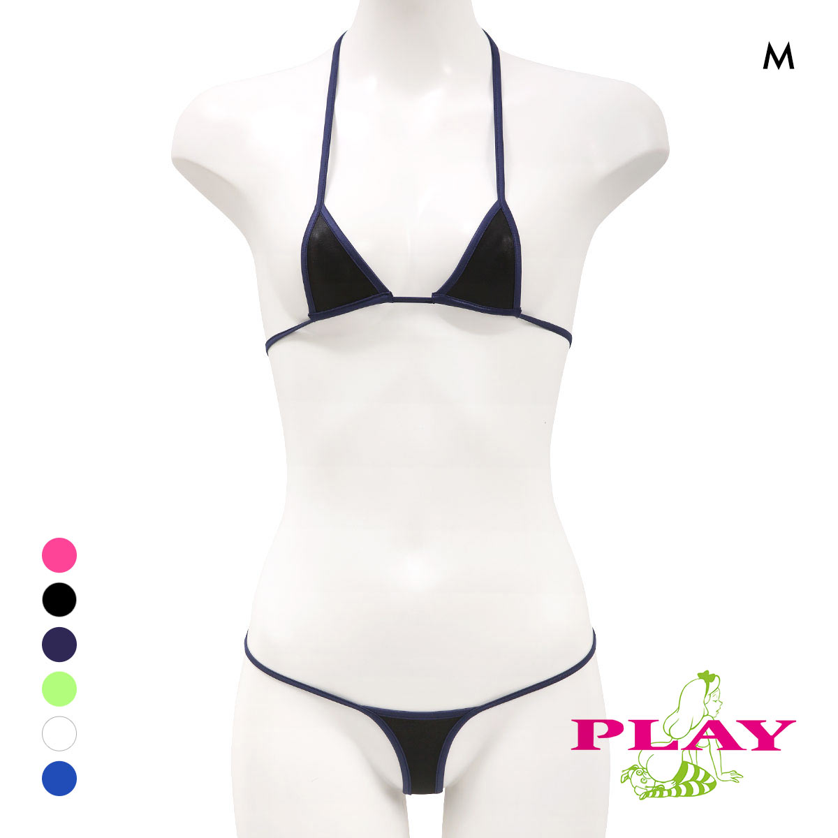 ユニセックス ジェンダーレス マイクロブラ PLAY WET super sexy micro bra set 2tone ブラセット Gストリング Ladys セクシー下着(BK-ブラック-M)