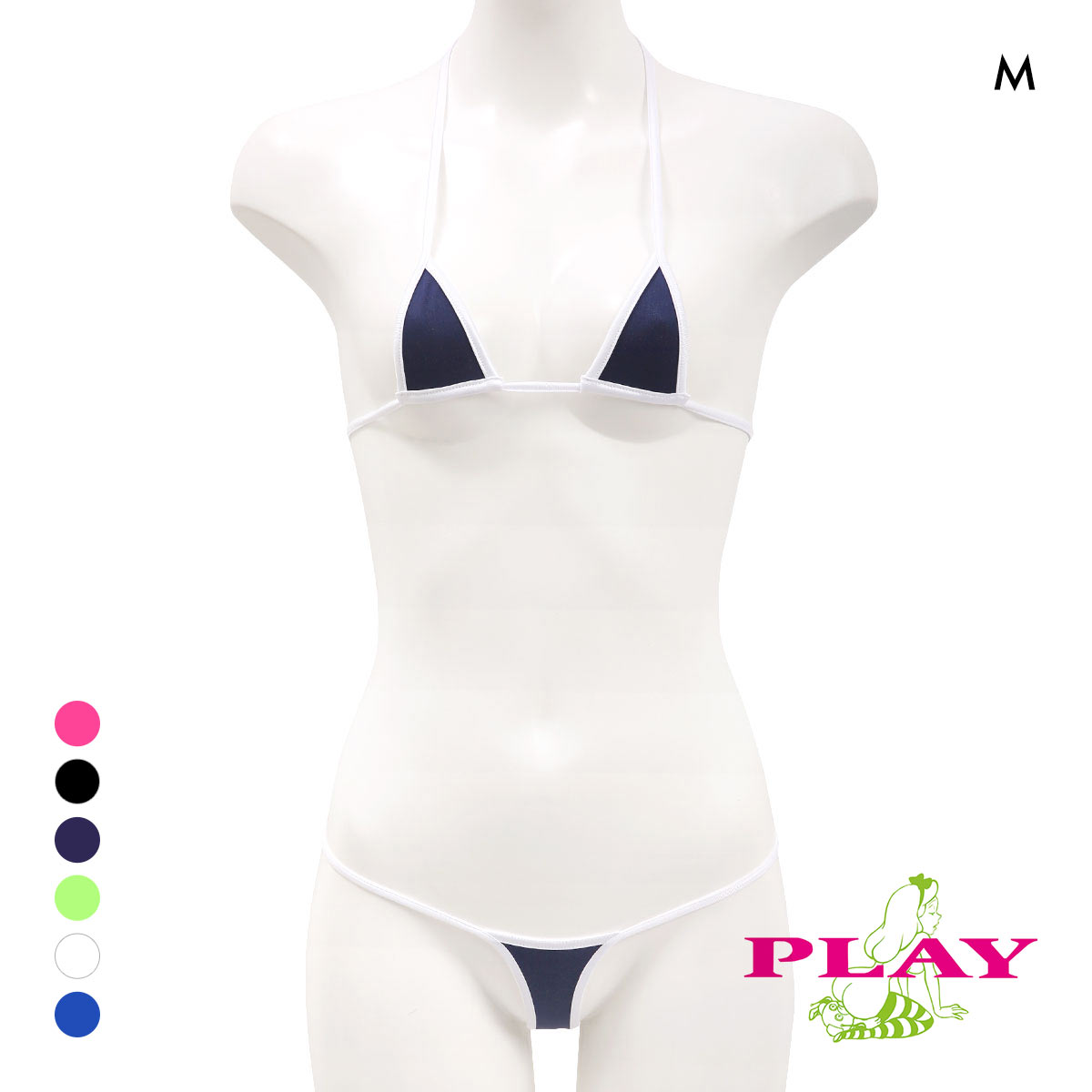 ユニセックス ジェンダーレス マイクロブラ PLAY WET super sexy micro bra set 2tone ブラセット Gストリング Ladys セクシー下着(NV-ネイビー-M)