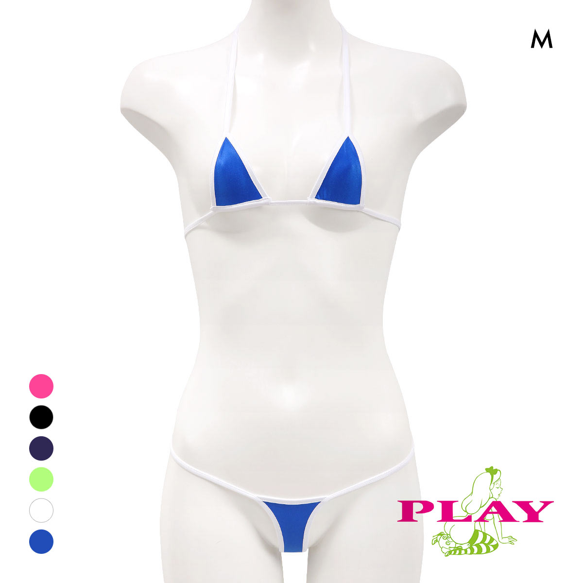 ユニセックス ジェンダーレス マイクロブラ PLAY WET super sexy micro bra set 2tone ブラセット Gストリング Ladys セクシー下着(BU-ブルー-M)
