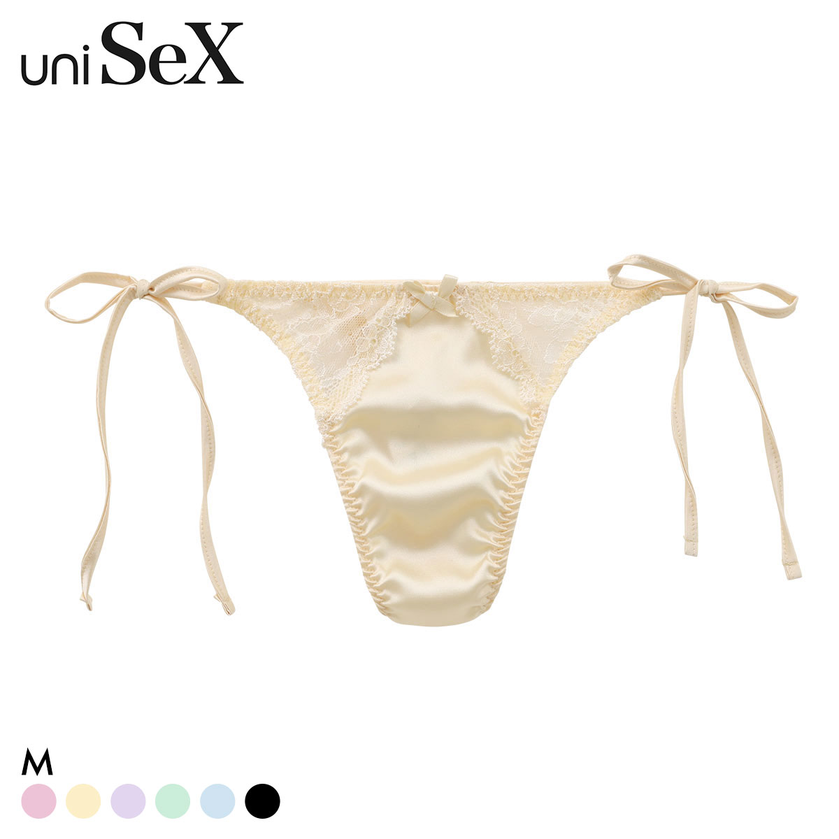 ユニセックス Satin x Lace cute TB Tバック ショーツ ジェンダーレス 男女兼用 TM uniSeX(YE-イエロー-M)