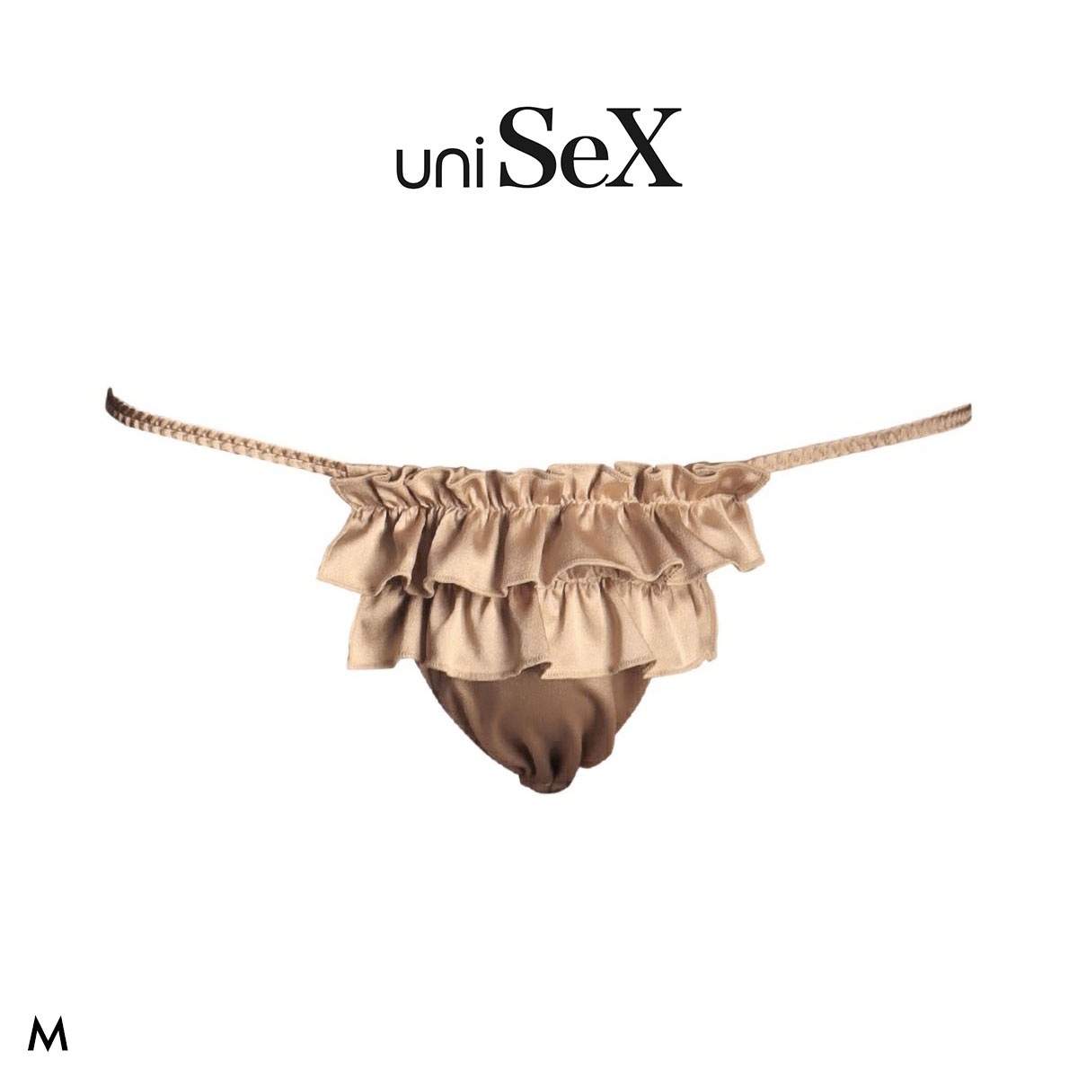 ユニセックス uniSeX Satin フリルふんどし風Gストリング Tバック ショーツ ジェンダーレス 男女兼用 TM collection 日本製(BE-ベージュ-M)