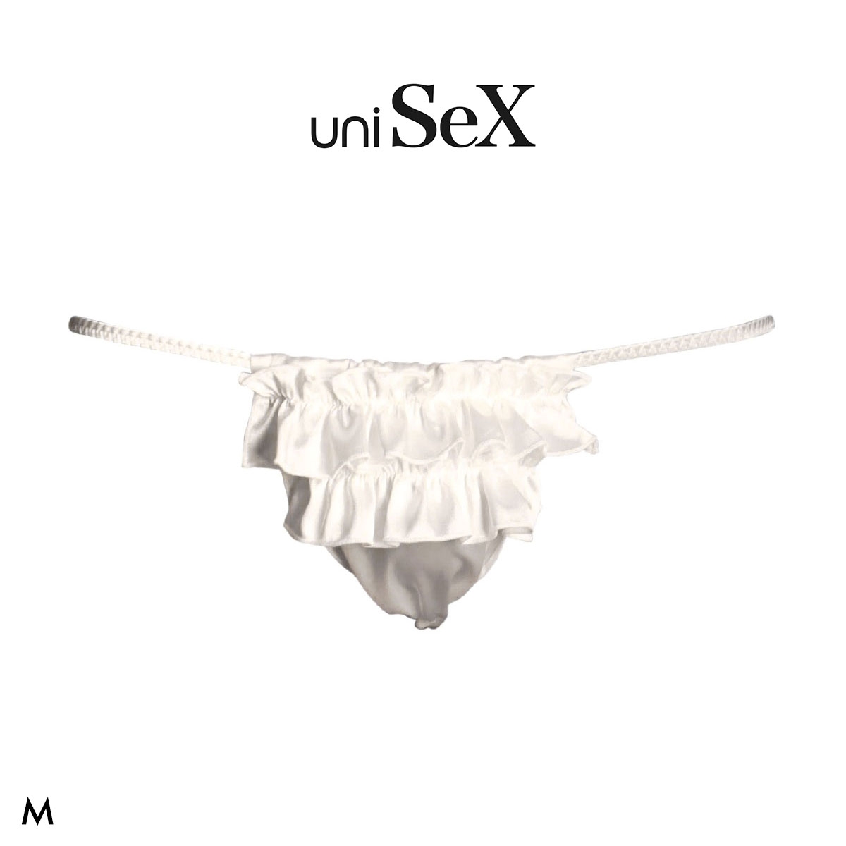 ユニセックス uniSeX Satin フリルふんどし風Gストリング Tバック ショーツ ジェンダーレス 男女兼用 TM collection 日本製(WH-ホワイト-M)