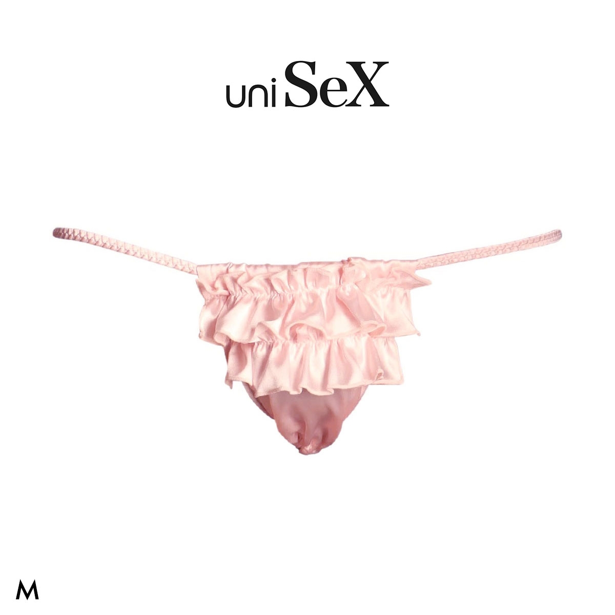 ユニセックス uniSeX Satin フリルふんどし風Gストリング Tバック ショーツ ジェンダーレス 男女兼用 TM collection 日本製(PI-ピンク-M)
