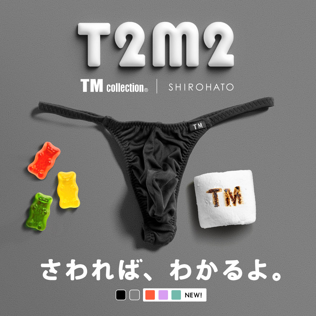 ティーエム コレクション TM collection × SHIROHATO コラボ NewT2M2 つるモチもっこり シャープTバック ビキニ M L LL えちパン メンズ(BK-ブラック-M)