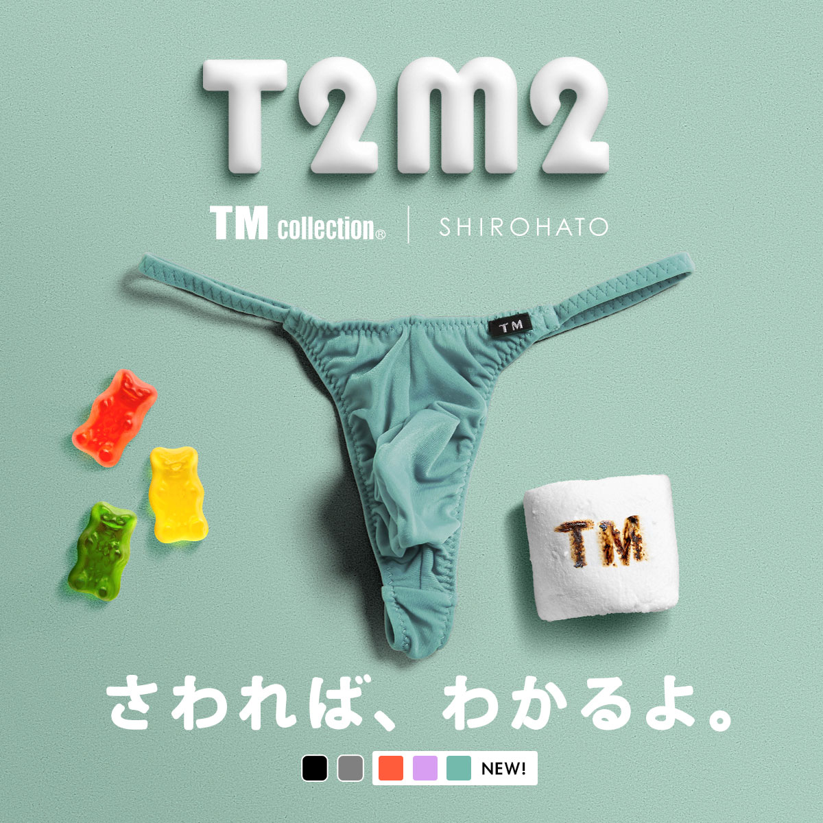 ティーエム コレクション TM collection × SHIROHATO コラボ NewT2M2 つるモチもっこり シャープTバック ビキニ M L LL えちパン メンズ(EM-エメラルド-M)