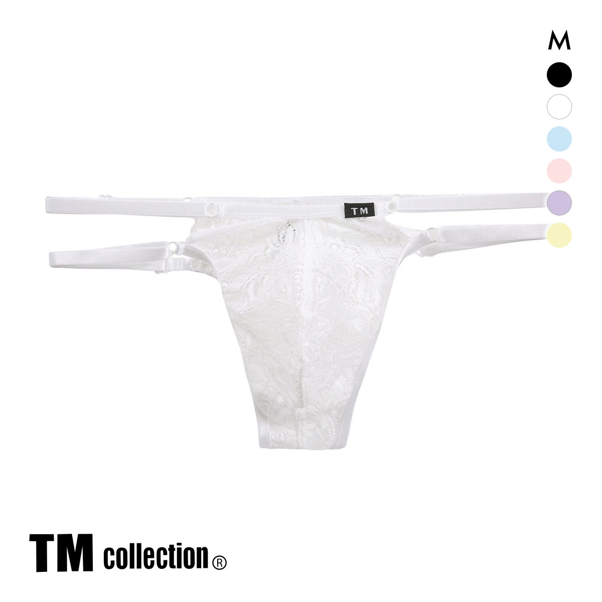ティーエム コレクション レース×サイドストラップ  Tバック TM collection(WH-ホワイト-M)