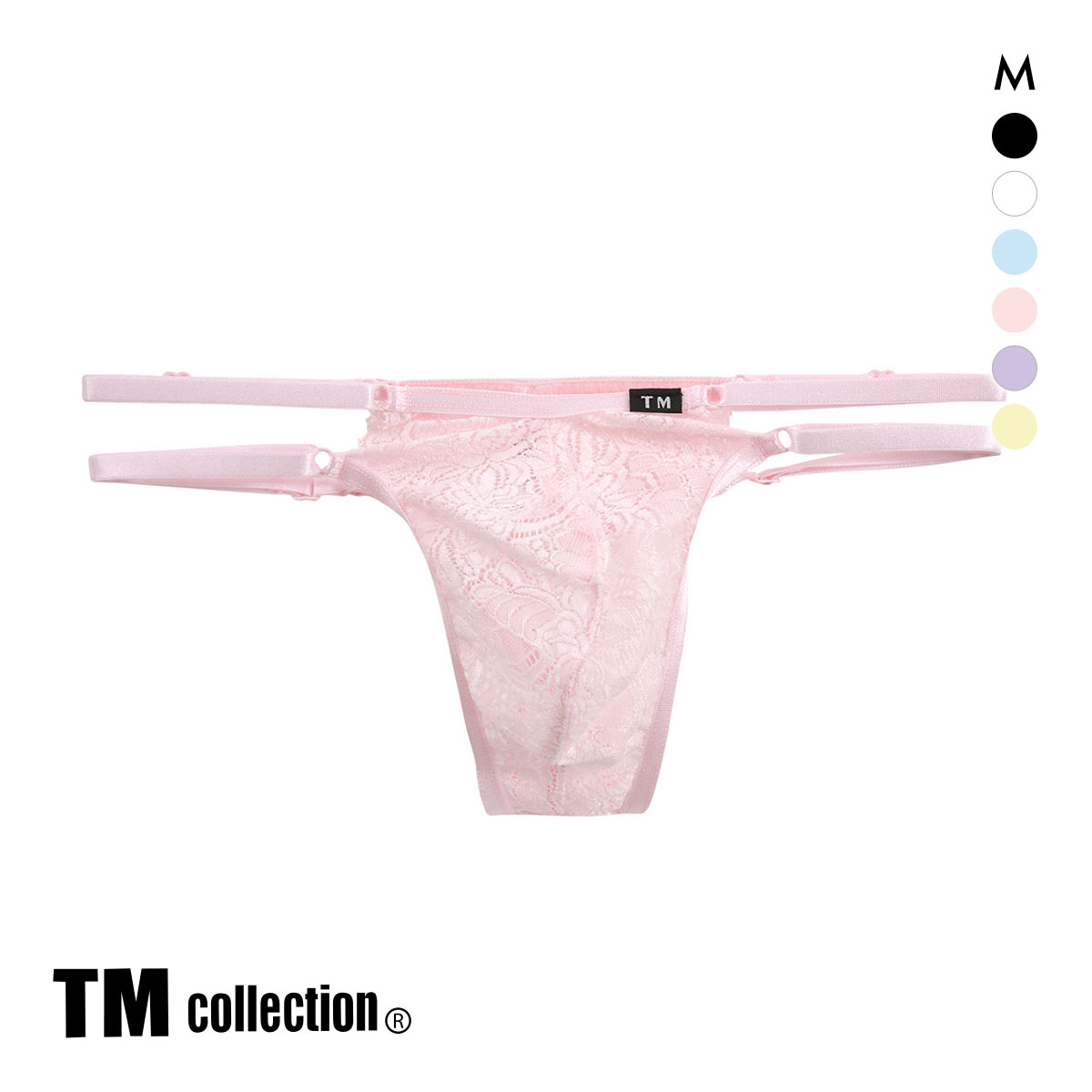 ティーエム コレクション レース×サイドストラップ  Tバック TM collection(PI-ピンク-M)