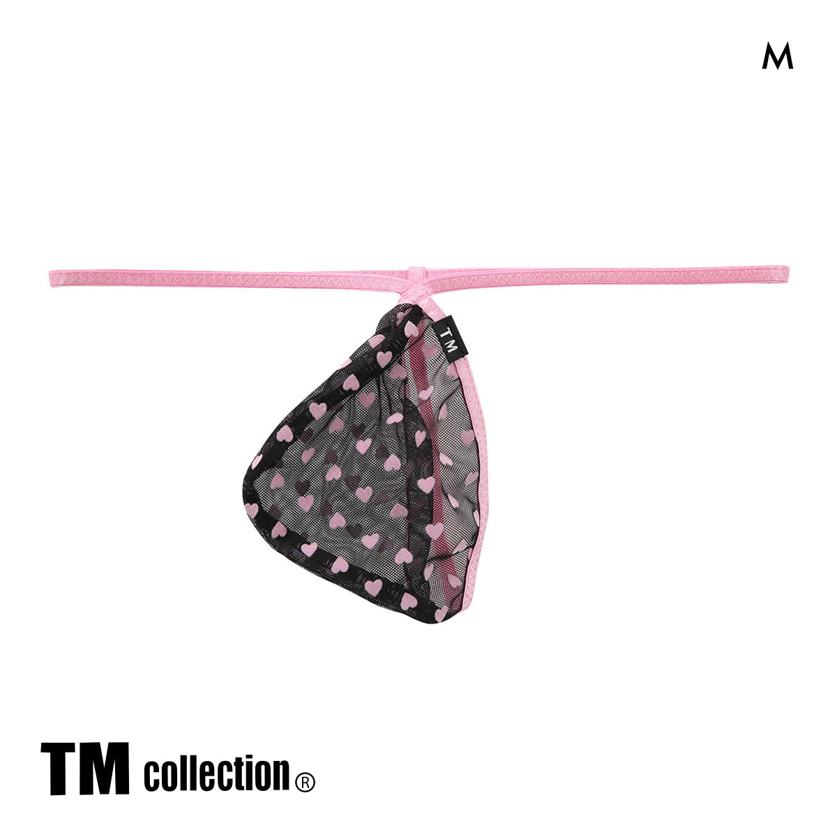 ティーエム コレクション ハート柄パワーネット フロントポーチ Gストリング M メンズ Tバック G-STRING ビキ二 TM collection(PI-ピンク-M)