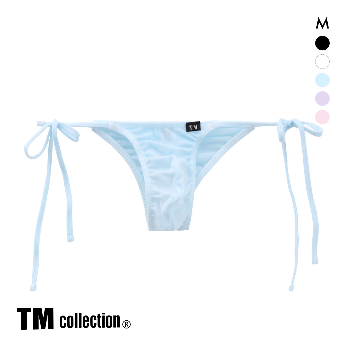ティーエム コレクション T2M2 サイドリボン ハーフバック ML 透け メンズ ビキニ ブリーフ セクシー 前閉じ TM collection(SX-サックス-M)