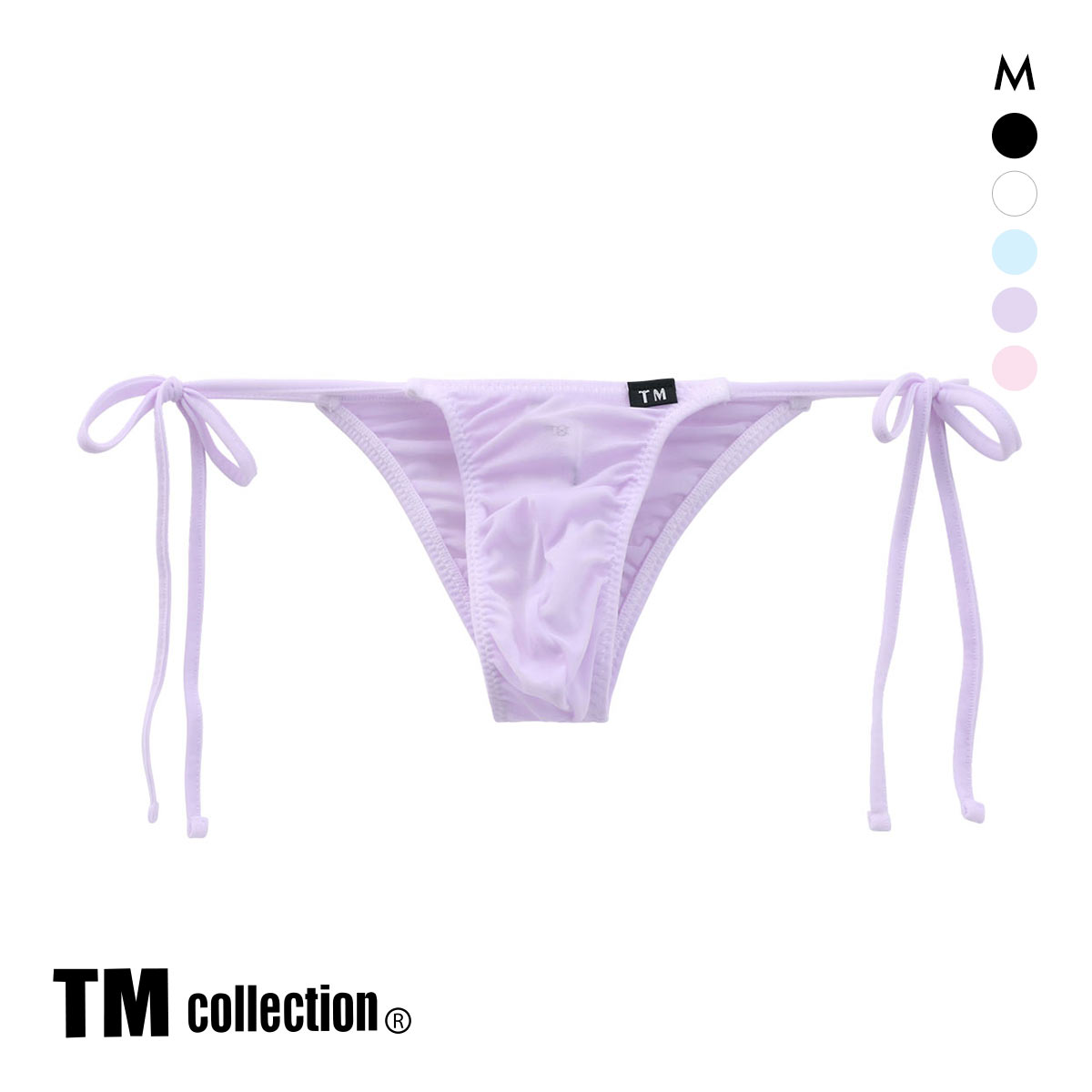 ティーエム コレクション T2M2 サイドリボン ハーフバック ML 透け メンズ ビキニ ブリーフ セクシー 前閉じ TM collection(PU-パープル-M)