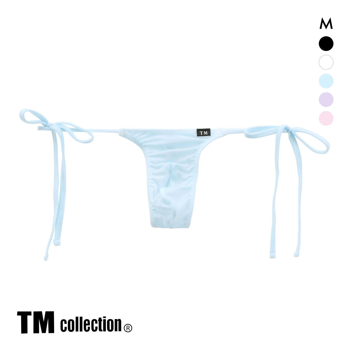 ティーエム コレクション T2M2 サイドリボン Tバック ML 透け メンズ  セクシー 前閉じ(SX-サックス-M)