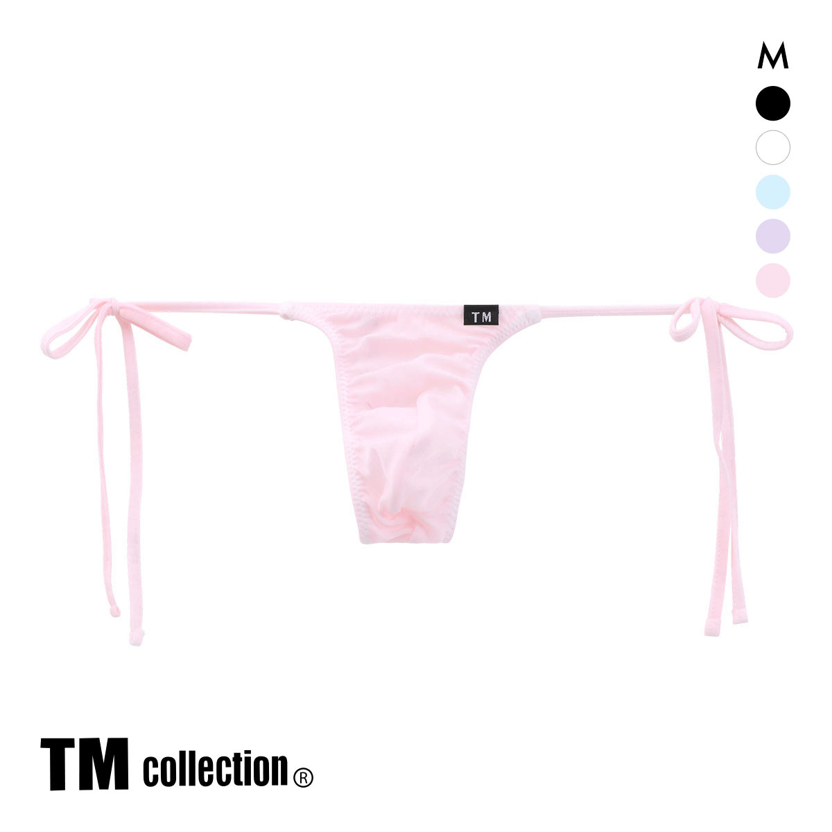 ティーエム コレクション T2M2 サイドリボン Tバック ML 透け メンズ  セクシー 前閉じ(PI-ピンク-M)