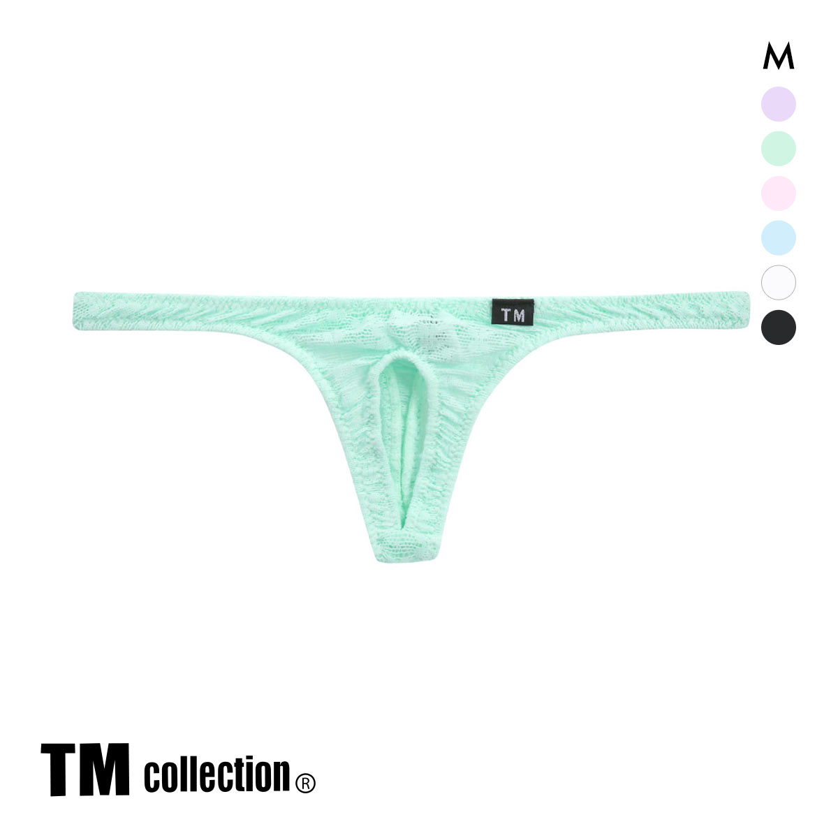 ティーエム コレクション レース フロントオープン Tバック セクシー メンズ TM collection(LGR-薄グリーン-M)