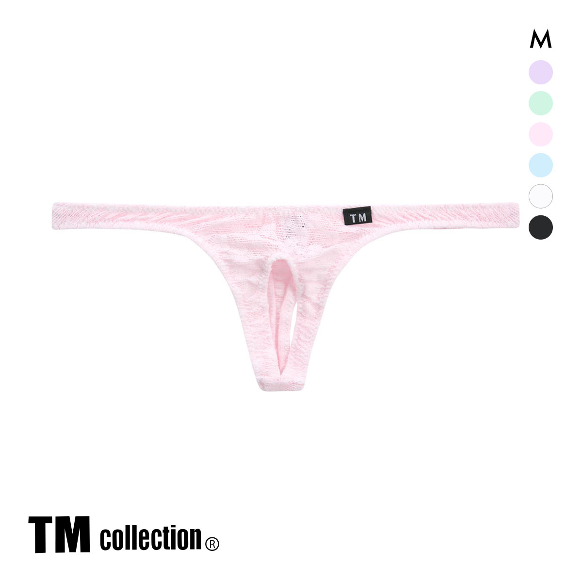 ティーエム コレクション レース フロントオープン Tバック セクシー メンズ TM collection(PI-ピンク-M)