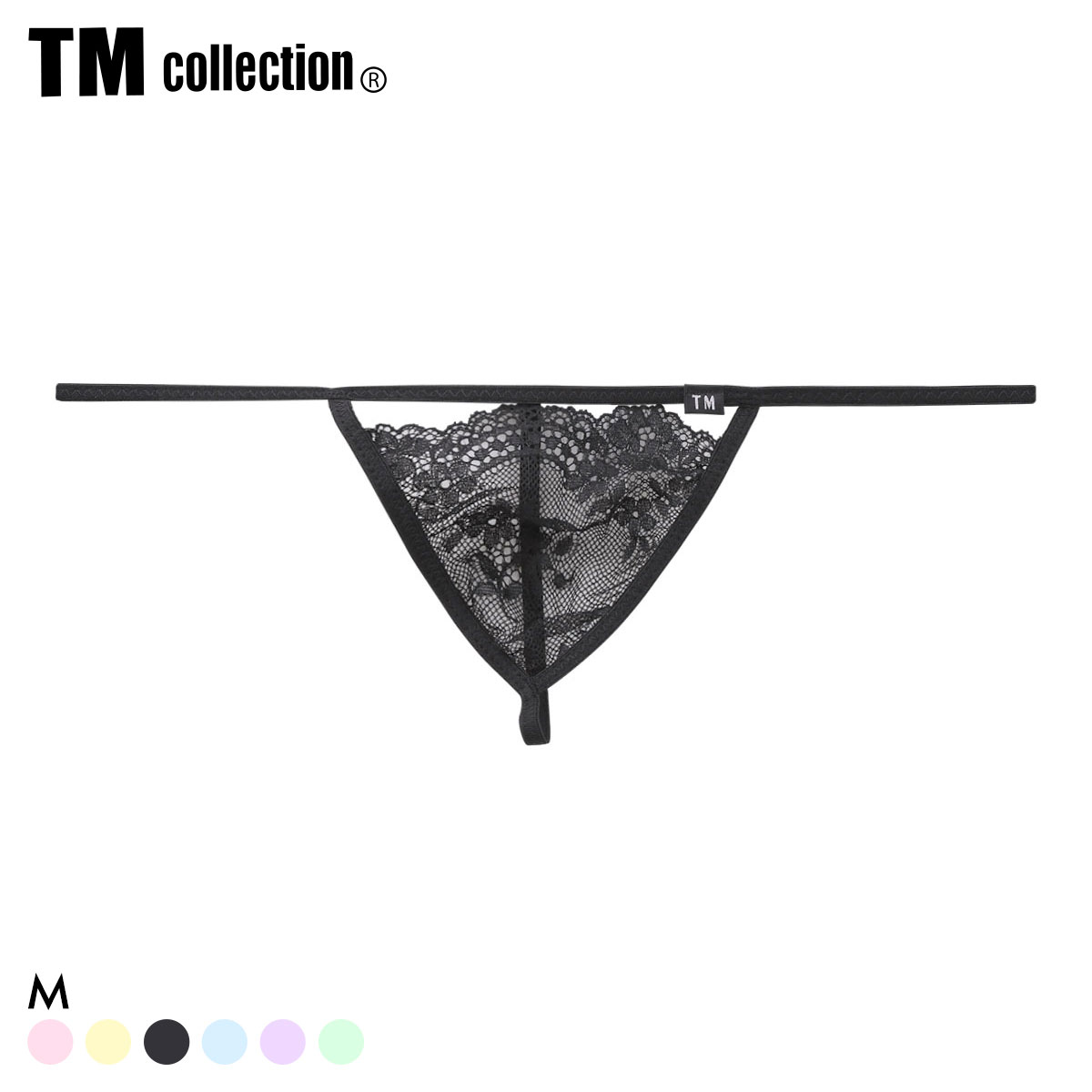 ティーエム コレクション Lace RISKY Triangle Cut G-STRING Gスト 透け 前閉じ メンズ ビキニ TM collection(BK-ブラック-M)