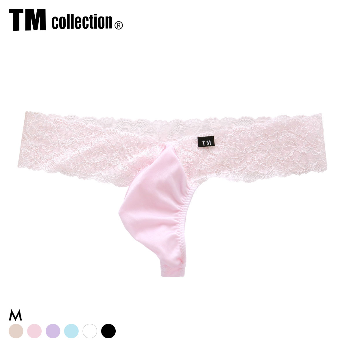 ティーエム コレクション Shinysmooth x lace Vカット TB Tバック ビキニ TM collection メンズ ブリーフ 前閉じ(PI-ピンク-M)