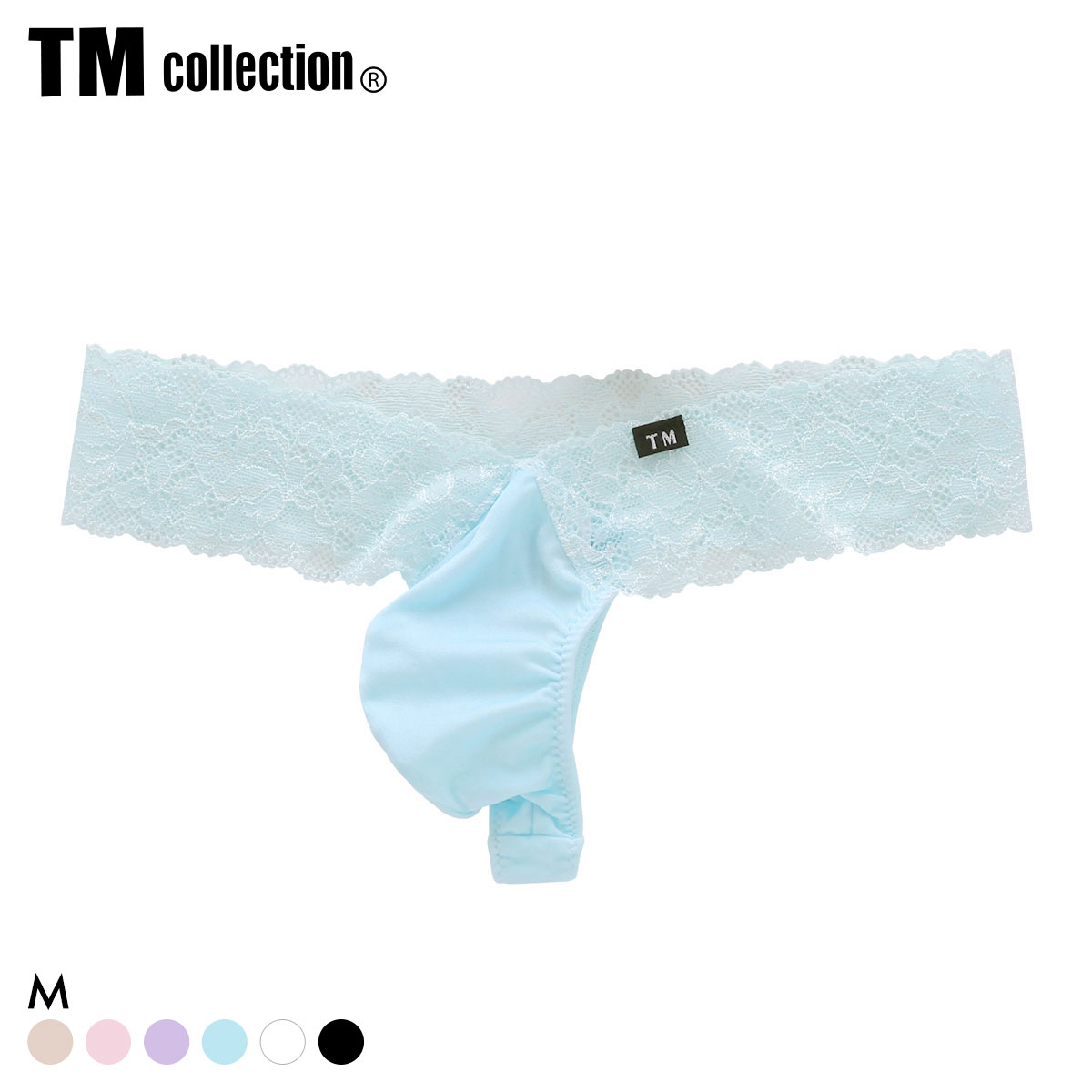 ティーエム コレクション Shinysmooth x lace Vカット TB Tバック ビキニ TM collection メンズ ブリーフ 前閉じ(SX-サックス-M)
