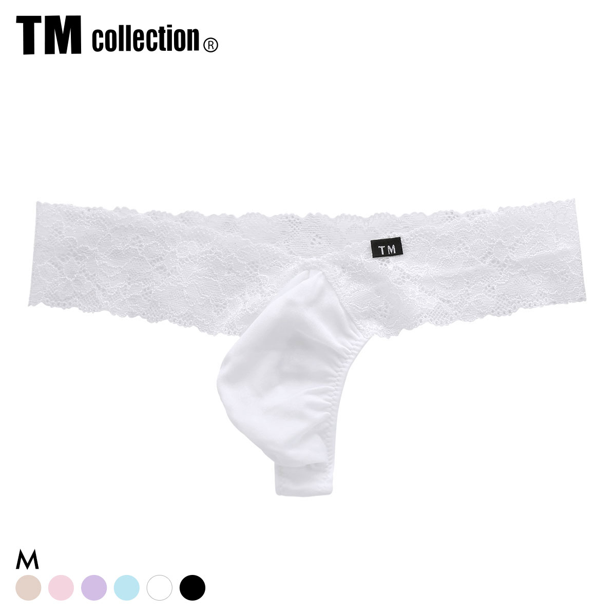 ティーエム コレクション Shinysmooth x lace Vカット TB Tバック ビキニ TM collection メンズ ブリーフ 前閉じ(WH-ホワイト-M)