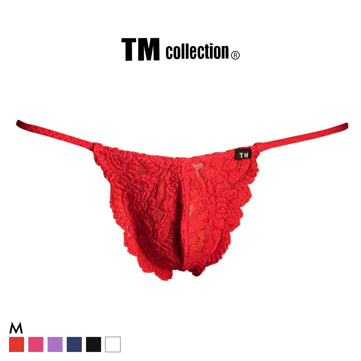 ティーエム コレクション Stretch Lace side string HB ハーフバック ビキニ TM collection メンズ 前閉じ(RE-レッド-M)