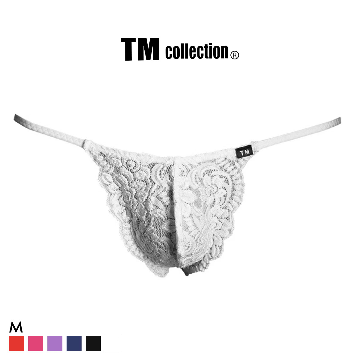 ティーエム コレクション Stretch Lace side string HB ハーフバック ビキニ TM collection メンズ 前閉じ(WH-ホワイト-M)