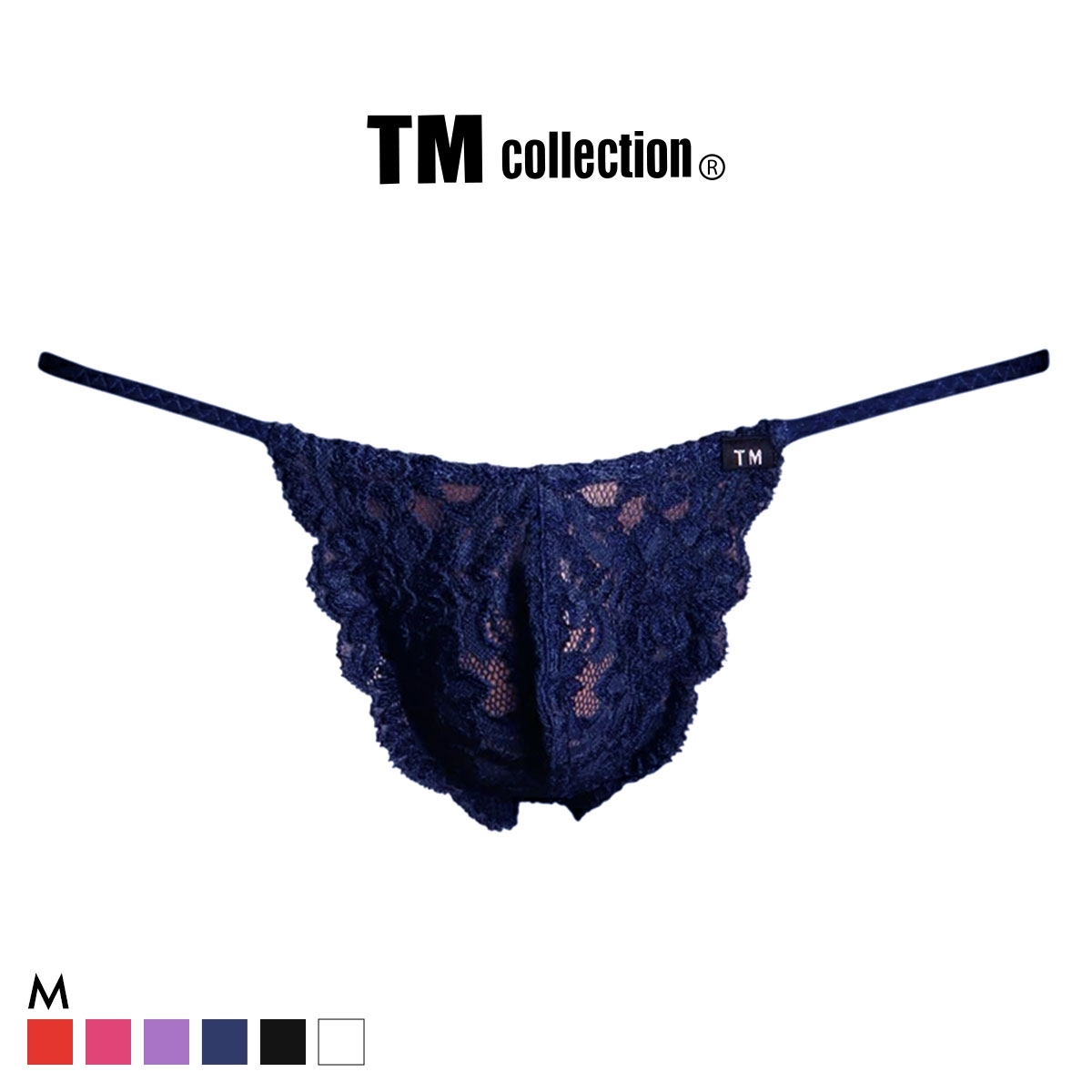 ティーエム コレクション Stretch Lace side string TB Tバック ビキニ TM collection メンズ 前閉じ(NV-ネイビー-M)