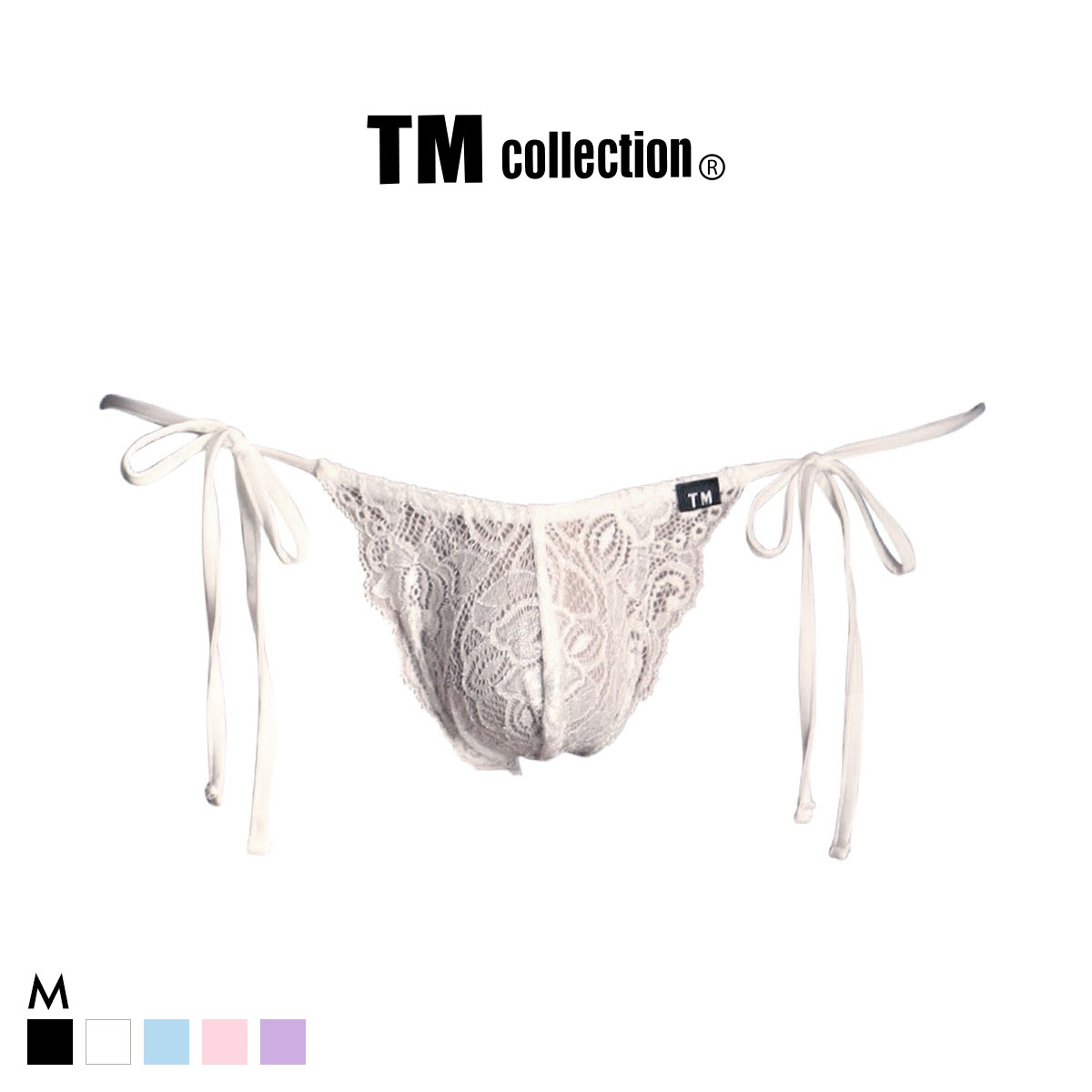 ティーエム コレクション ストレッチレース x SPヌメ2way サイドリボン HB ハーフバック ビキニ TM collection メンズ 前閉じ(WH-ホワイト-M)