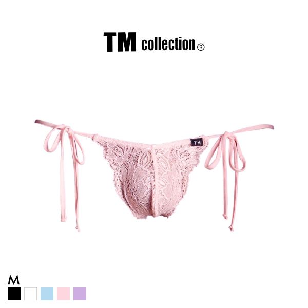 ティーエム コレクション ストレッチレース x SPヌメ2way サイドリボン HB ハーフバック ビキニ TM collection メンズ 前閉じ