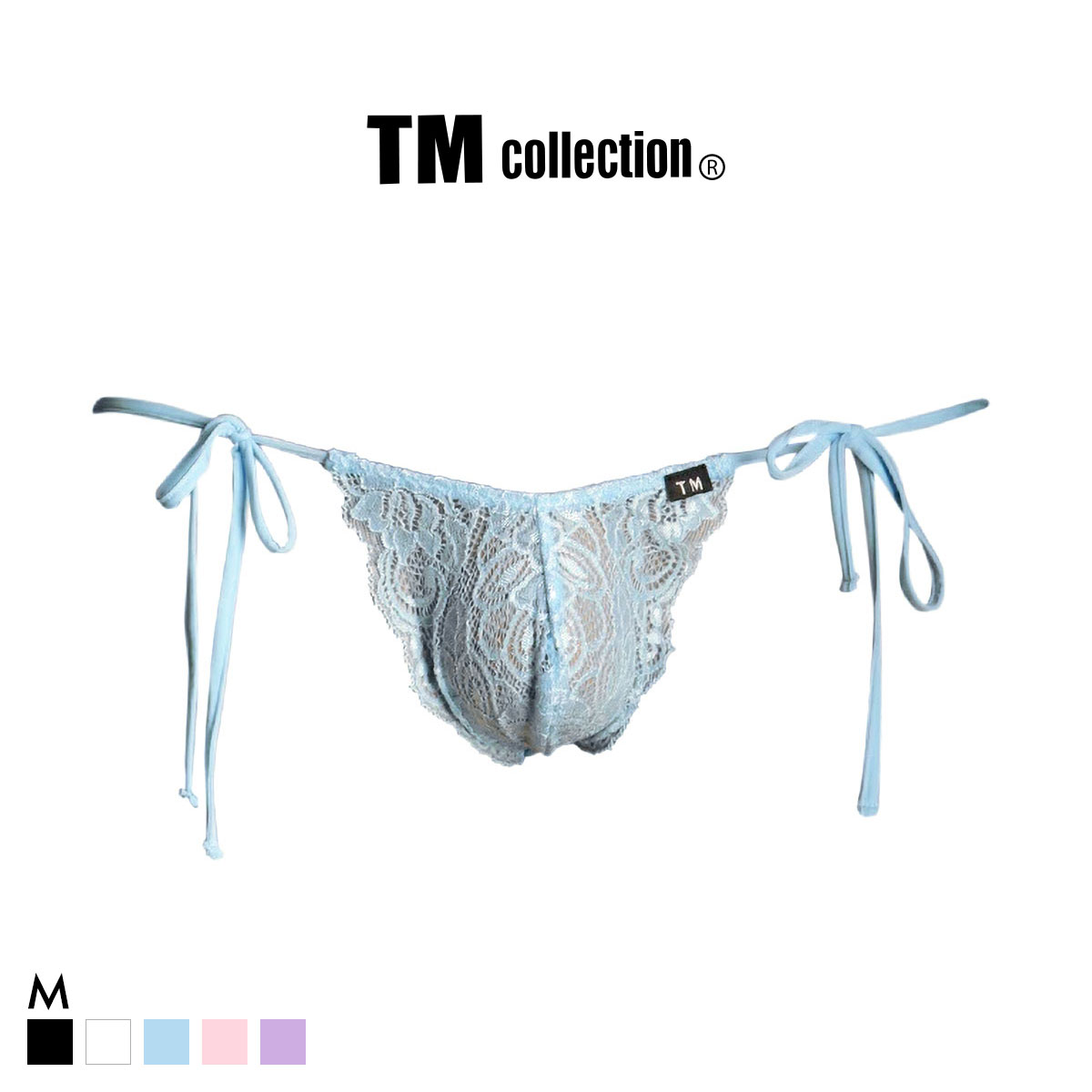 ティーエム コレクション ストレッチレース x SPヌメ2way サイドリボン TB Tバック ビキニ TM collection メンズ 前閉じ(SX-サックス-M)