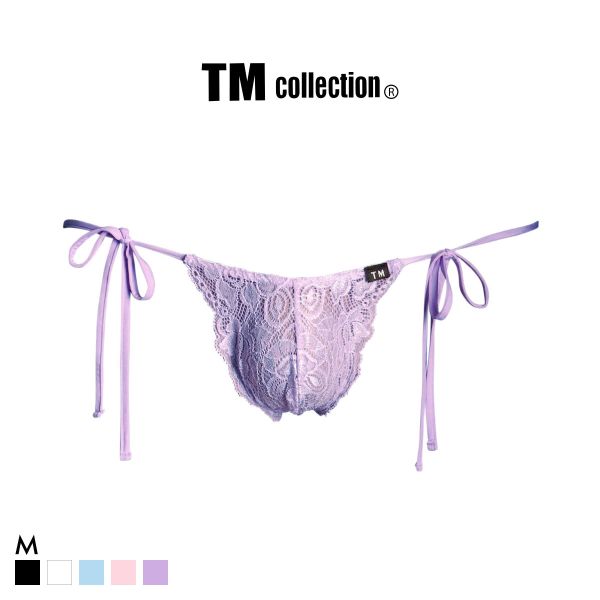 ティーエム コレクション ストレッチレース x SPヌメ2way サイドリボン TB Tバック ビキニ TM collection メンズ 前閉じ