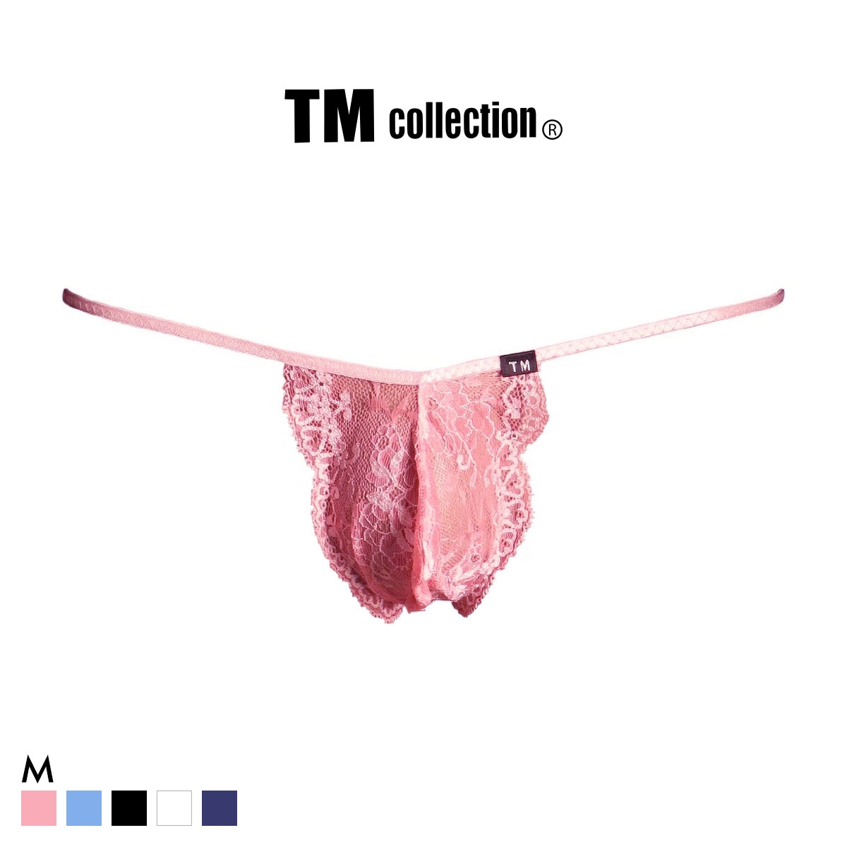 ティーエム コレクション ストレッチレース バックリボン G-string Gストリングス Tバック ビキニ TM collection メンズ 日本製(PI-ピンク-M)