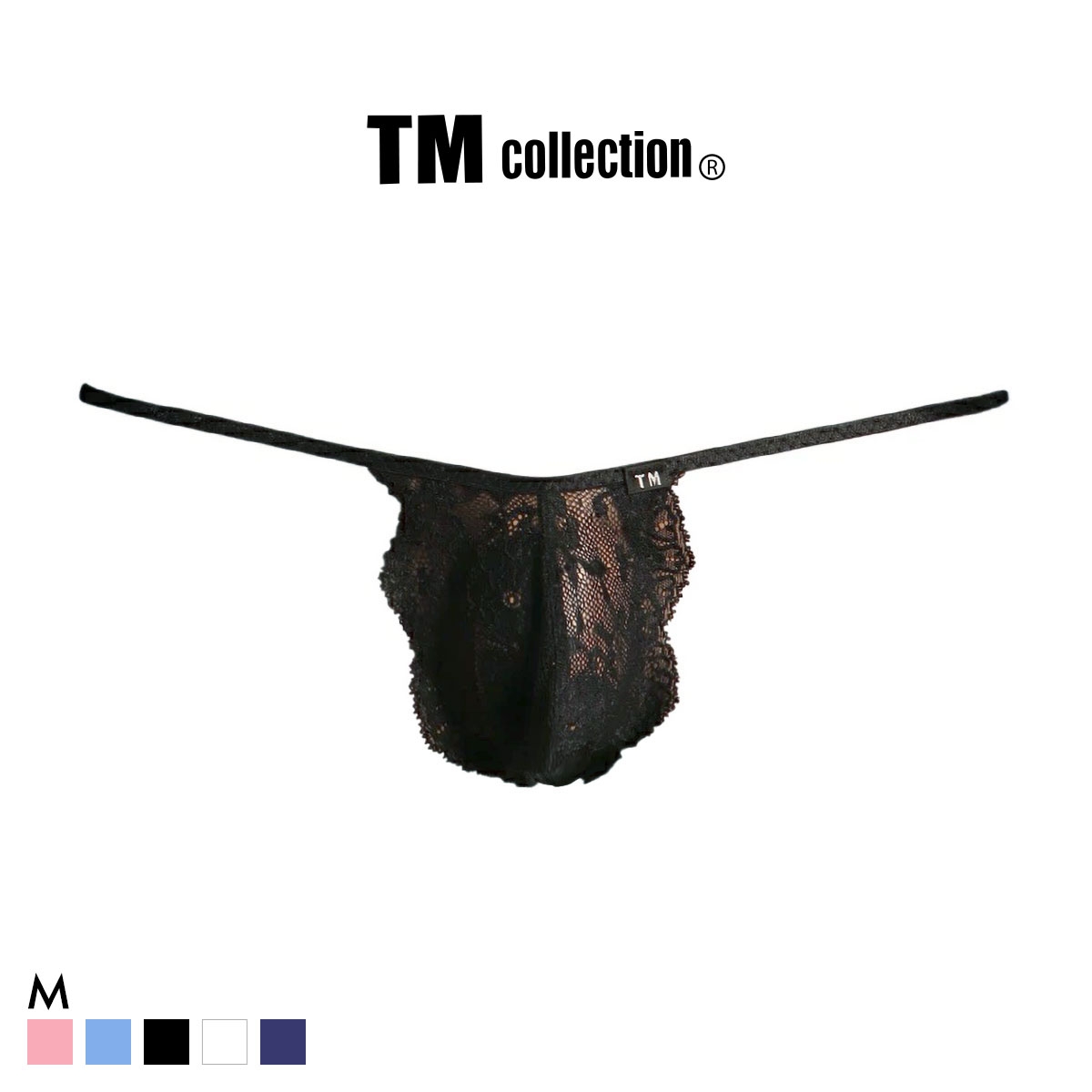 ティーエム コレクション ストレッチレース バックリボン G-string Gストリングス Tバック ビキニ TM collection メンズ 日本製(BK-ブラック-M)