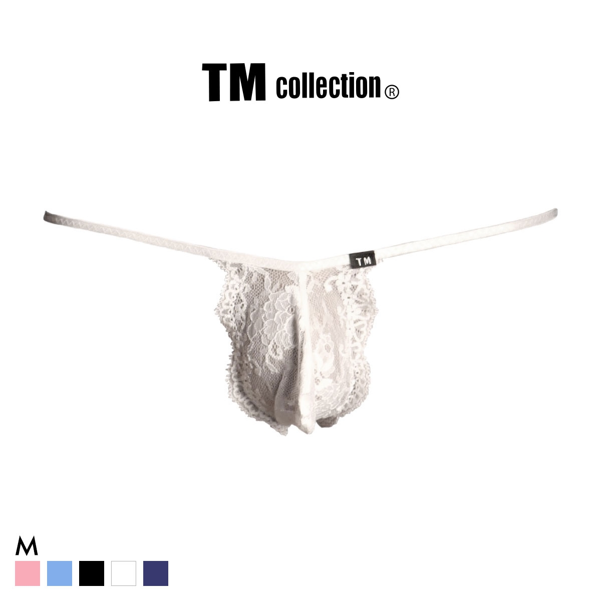 ティーエム コレクション ストレッチレース バックリボン G-string Gストリングス Tバック ビキニ TM collection メンズ 日本製(WH-ホワイト-M)