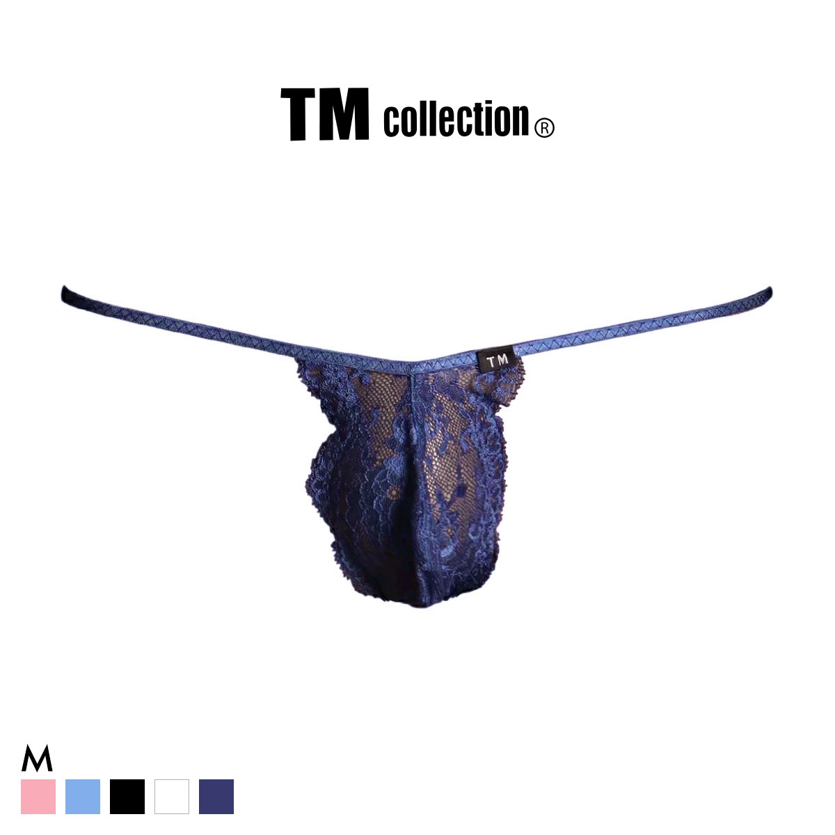 ティーエム コレクション ストレッチレース バックリボン G-string Gストリングス Tバック ビキニ TM collection メンズ 日本製(NV-ネイビー-M)