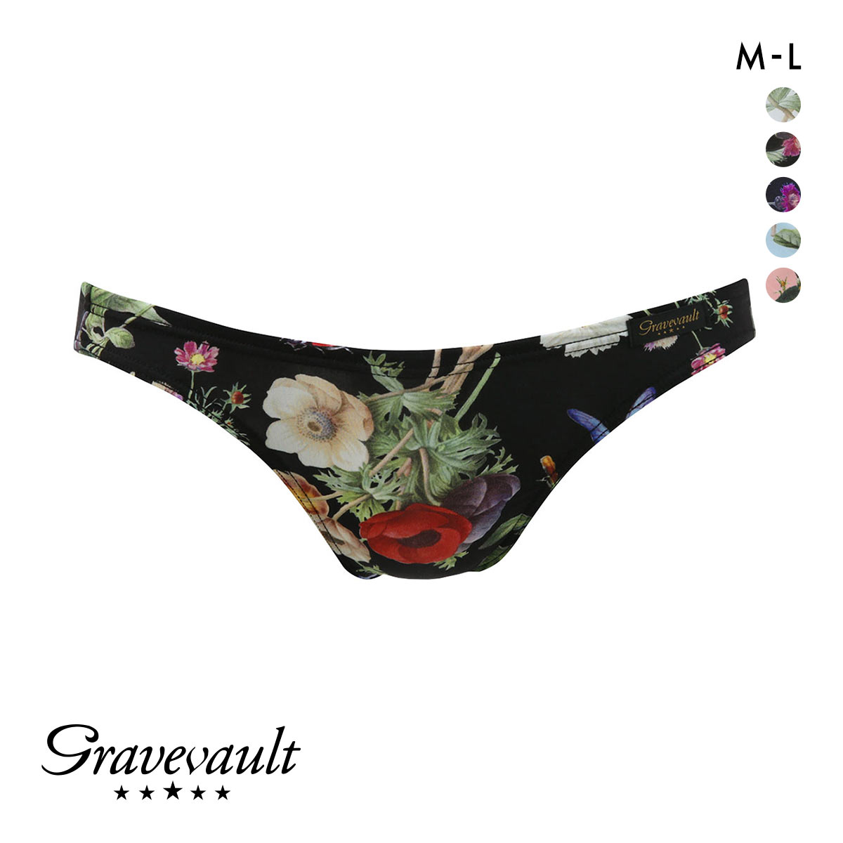 グレイブボールトGravevault フローラプリント ビキニ ブリーフ(BK-ブラック-M)