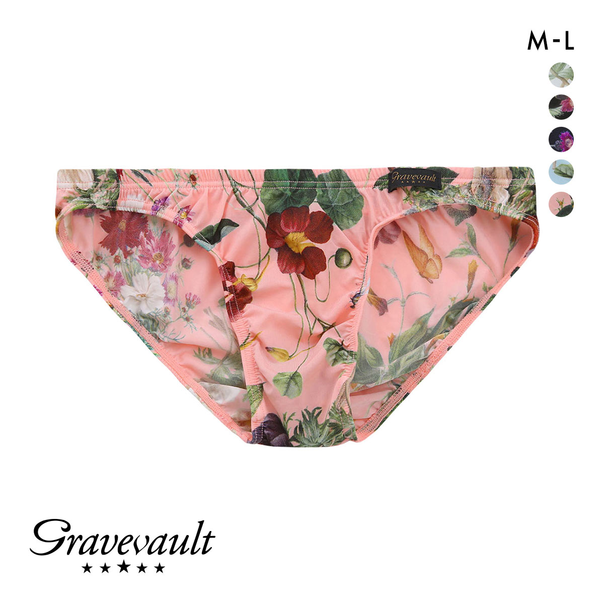 グレイブボールトGravevault フローラプリント ビキニ ブリーフ(SP-サーモンピンク-M)