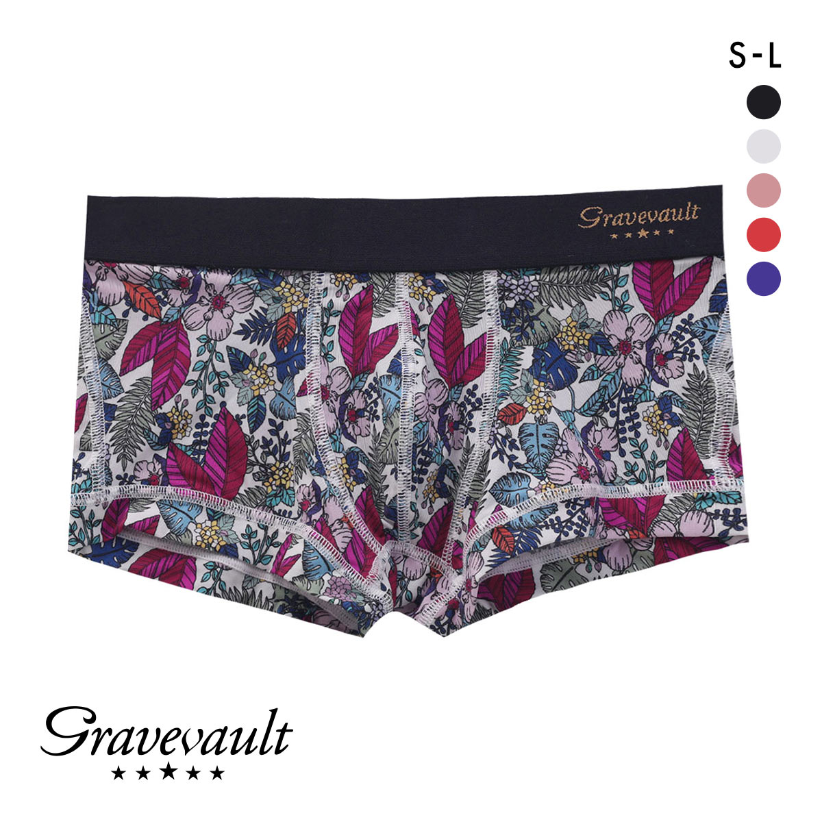 グレイブボールトGravevault WILD FLOWERS ボクサーパンツ ローライズ メンズ 前とじ S M L 3051781(WH-ホワイト-S)