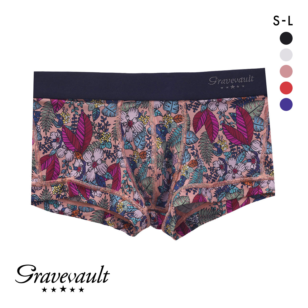 グレイブボールトGravevault WILD FLOWERS ボクサーパンツ ローライズ メンズ 前とじ S M L 3051781(PI-ピンク-S)