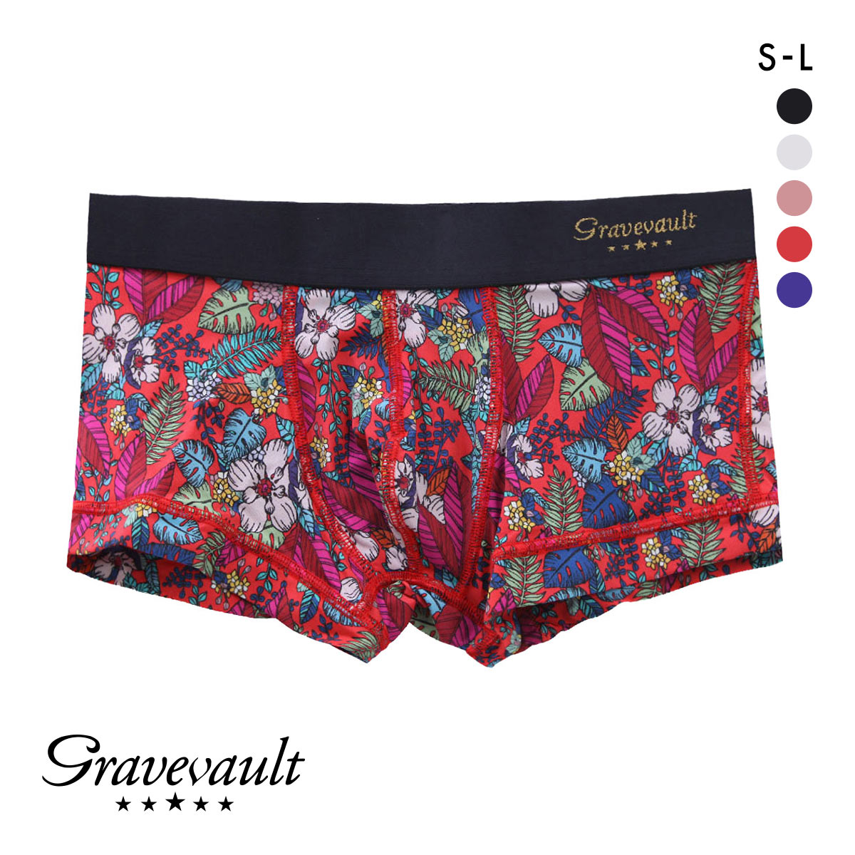 グレイブボールトGravevault WILD FLOWERS ボクサーパンツ ローライズ メンズ 前とじ S M L 3051781(RE-レッド-S)