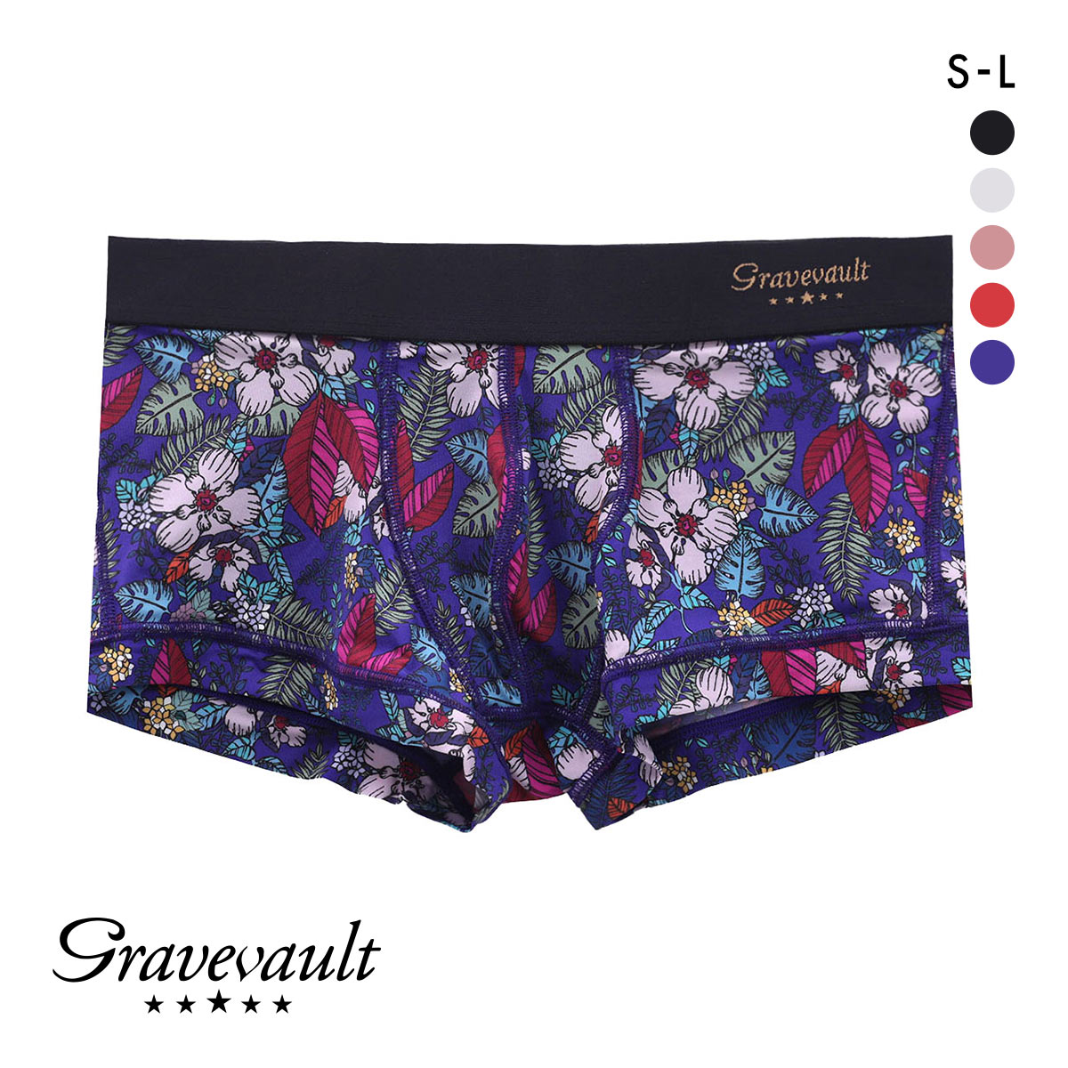 グレイブボールトGravevault WILD FLOWERS ボクサーパンツ ローライズ メンズ 前とじ S M L 3051781(BU-ブルー-S)
