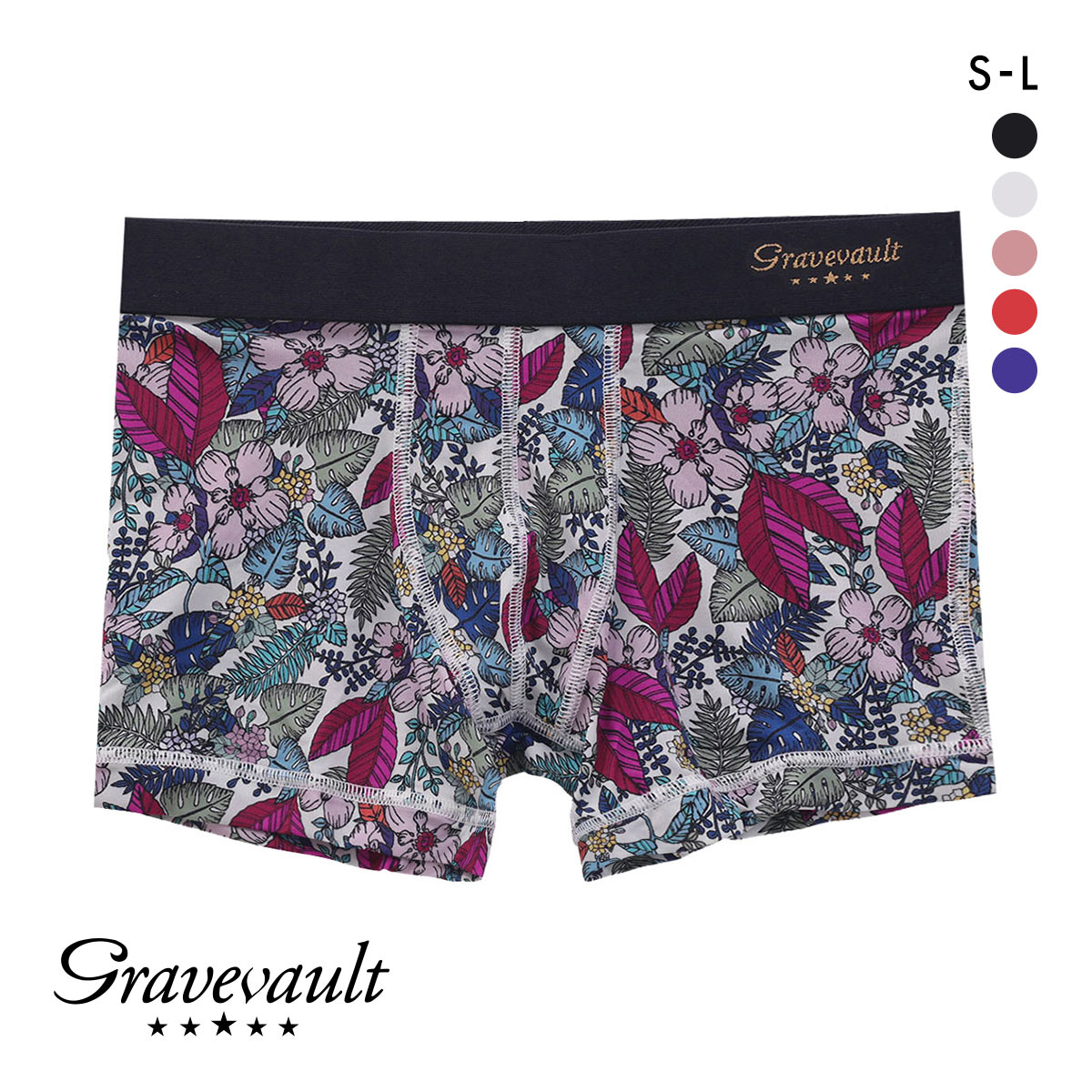 グレイブボールトGravevault WILD FLOWERS ボクサーパンツ ショート メンズ 前とじ S M L 3051782(WH-ホワイト-S)