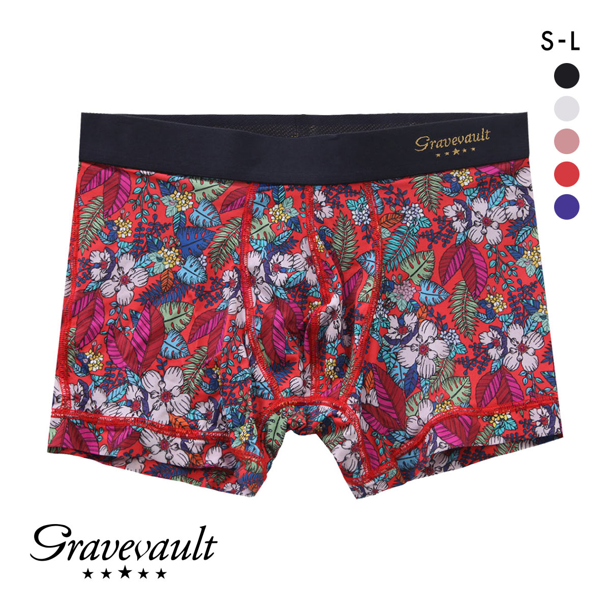グレイブボールトGravevault WILD FLOWERS ボクサーパンツ ショート メンズ 前とじ S M L 3051782(RE-レッド-S)