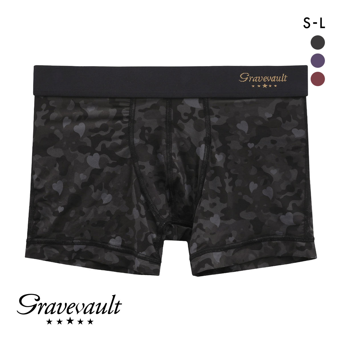 グレイブボールトGravevault Love camouflage ボクサーパンツ ショート メンズ 前とじ S M L 3051912(BK-ブラック-S)