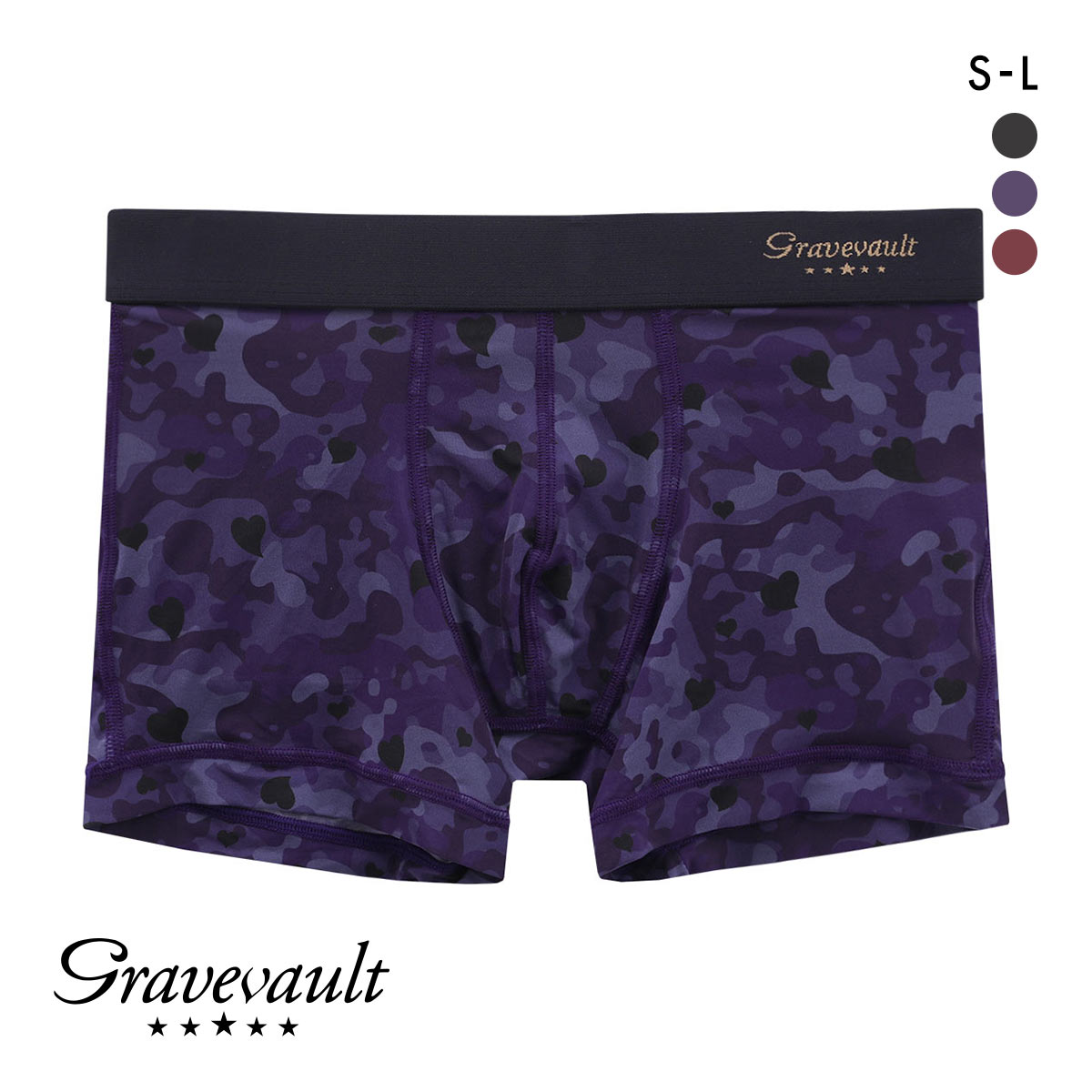 グレイブボールトGravevault Love camouflage ボクサーパンツ ショート メンズ 前とじ S M L 3051912(PU-パープル-S)